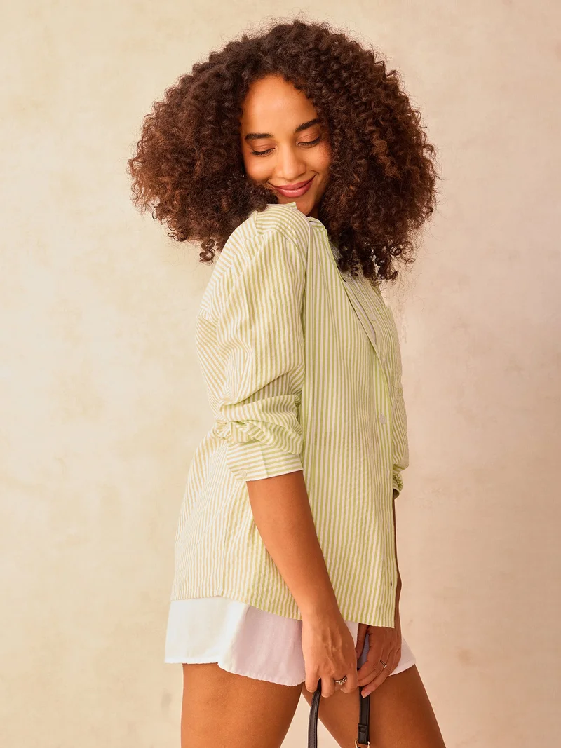 OUTZIDR Green Oversized  Stripe Shirt